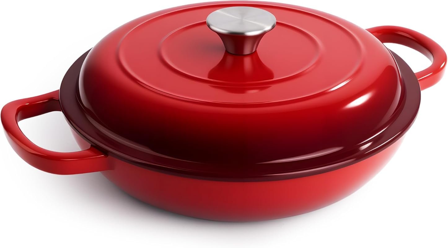 3 Quart Enameled Cast Iron Braiser with Lid, Nonstick Dutch Oven up to