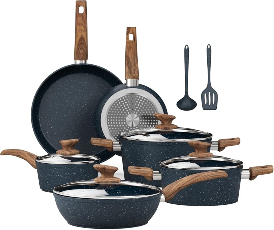 Kitchen Academy 12-Piece Blue Granite Nonstick Induction Cookware Set,
