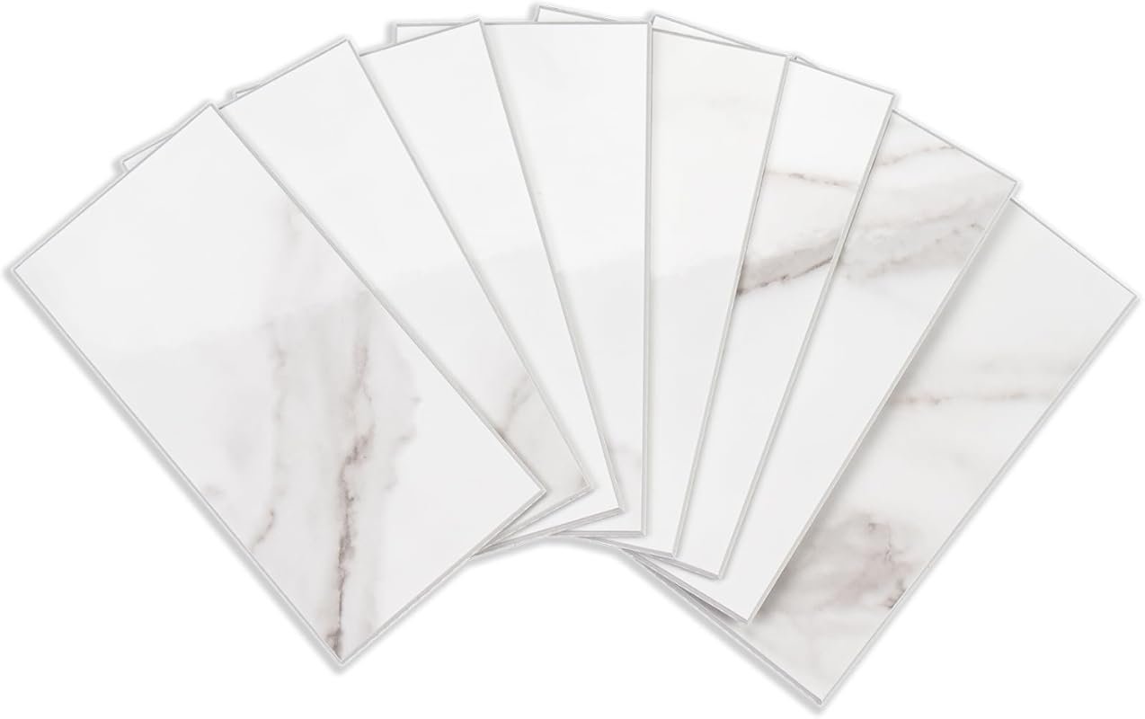 StyloVue 100-Pieces Upgraded Glossy White Marble Peel and Stick Backsp