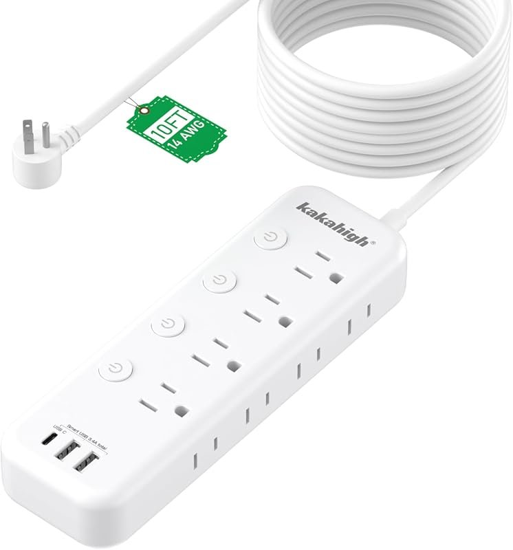 10‑Foot Heavy‑Duty Extension Cord with On/Off Switches, 14 AWG
