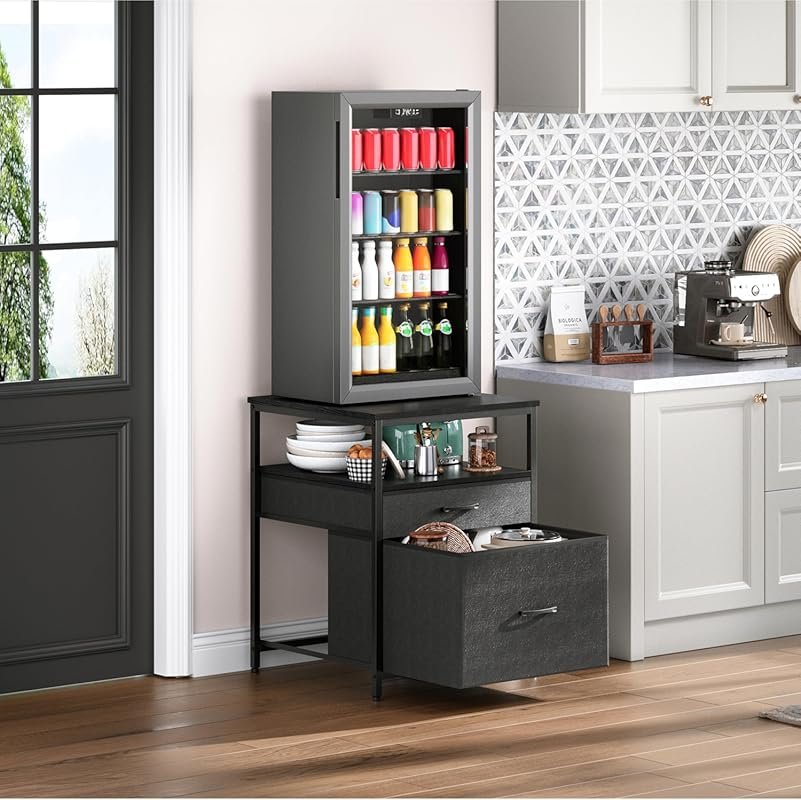 Herture Mini Fridge Stand with 3 Storage, Heavy Duty Cabinet for Dorm,