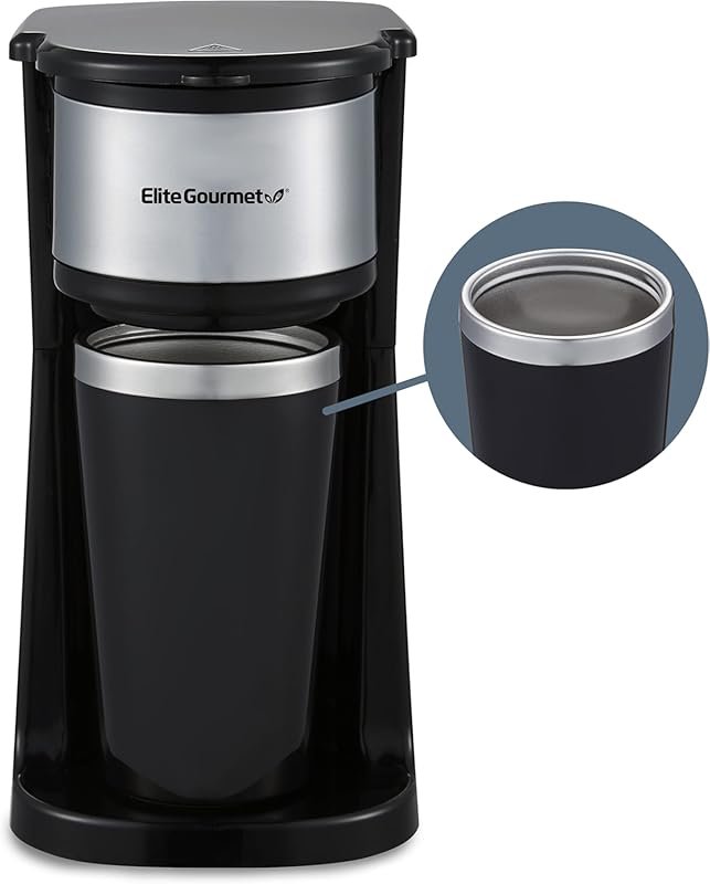 Elite Gourmet Personal Single-Serve Coffee Maker with 14oz Thermal Tra