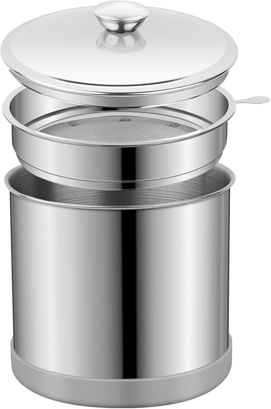 Ohtomber 1.2L Bacon Grease Saver with Fine Mesh Strainer and Silicone 