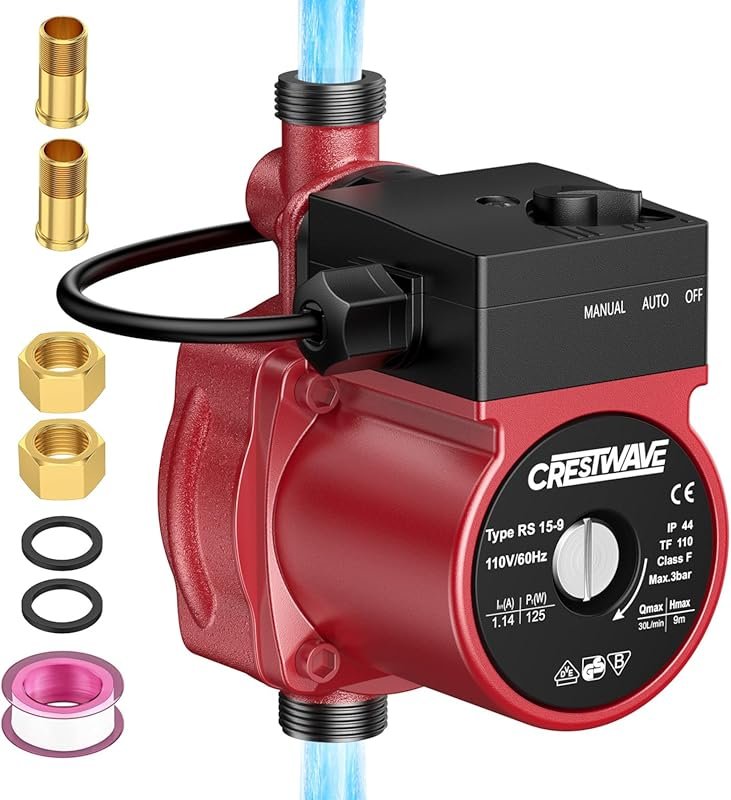 CrestWave Automatic Hot Water Circulation Pump, 125W 115V Dual-Mode Re
