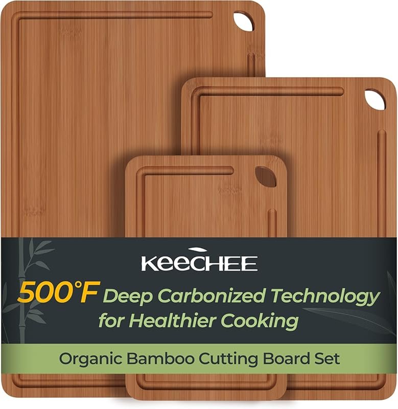 Keechee Durable Bamboo Cutting Board with Juice Grooves & Handles, Ide