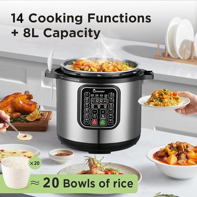 8Qt Stainless Steel 14-in-1 Pressure Cooker with 24-Hour Preset & Nons