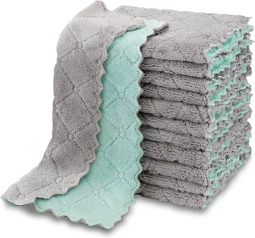 AIDEA 12-Pack Absorbent Coral Fleece Kitchen Towels, No Odor Reusable 