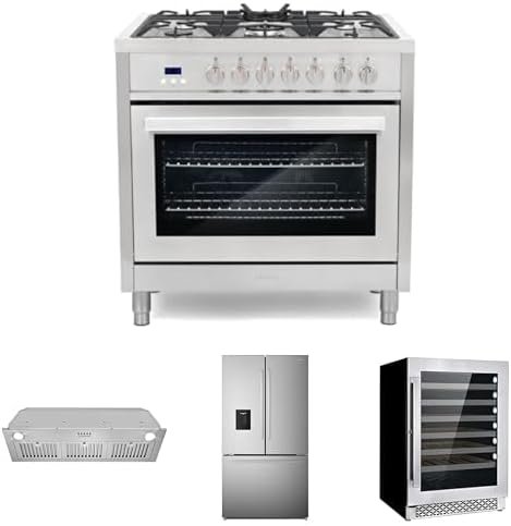 COSMO 4‑Piece Kitchen Appliance Set – 36″ Dual‑Fuel Range, 36″ Insert