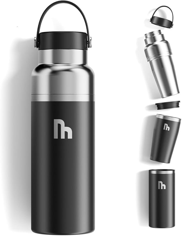 2 IN 1 Wide Mouth 32oz Water Bottle with Detachable 20oz Tumbler, Stai