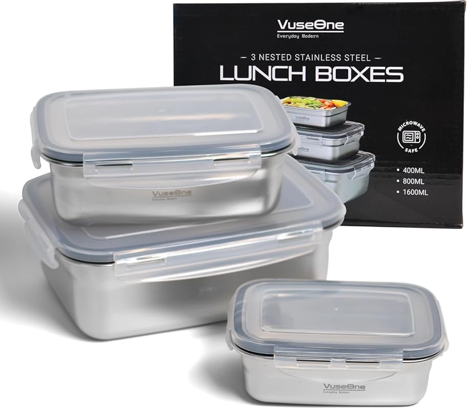 Stainless Steel Lunch Box Set of 3 – Leak-Proof, BPA-Free, Microwave &