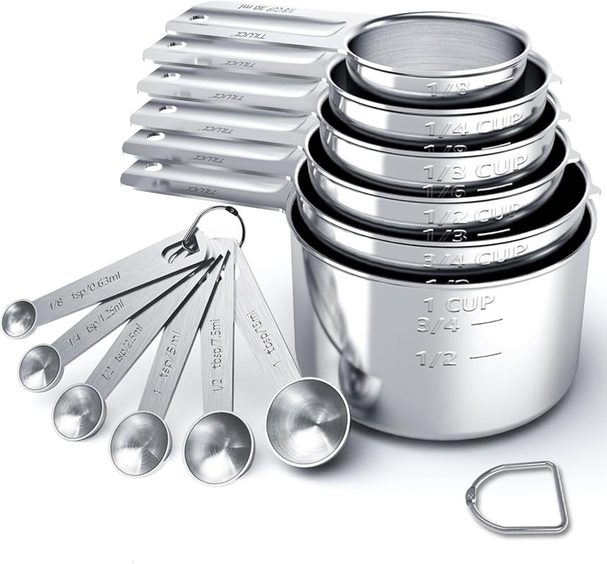 TILUCK 12-Piece Stainless Steel Measuring Cups & Spoons Set for Cookin