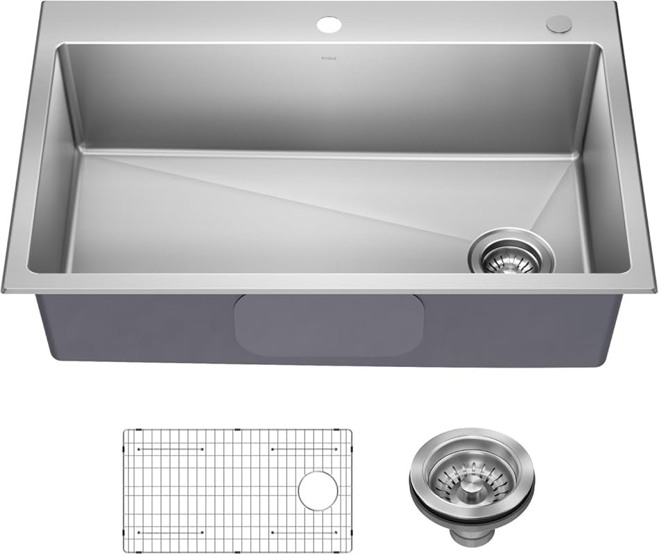 KRAUS Fairlane 33-inch Drop In Top Mount Single Bowl 18-Gauge Stainles