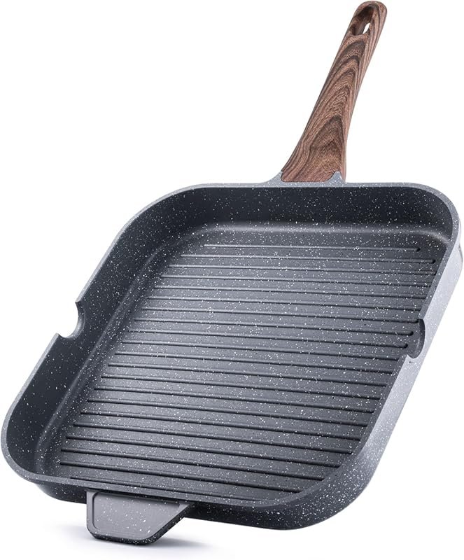 SENSARTE 12-Inch Nonstick Grill Pan with Pour Spouts, Square Griddle f