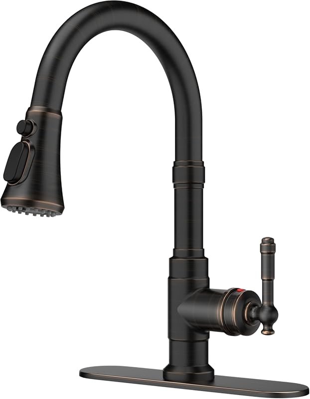 FORIOUS Vintage Single Handle Kitchen Faucet with Pull Down Sprayer, O