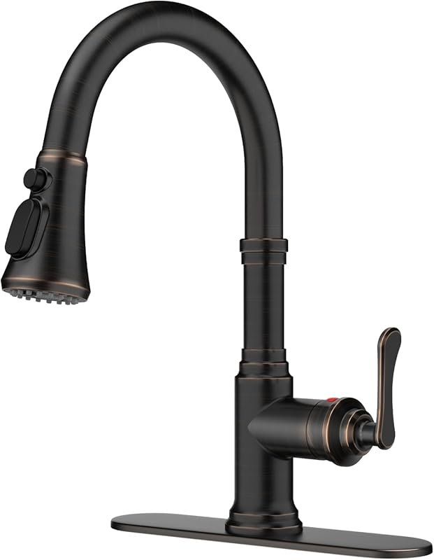 FORIOUS Antique Single Handle Kitchen Faucet with Pull Down Sprayer, O