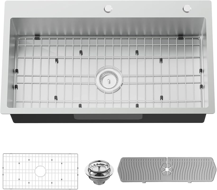 33x19 Inch Large Single Bowl Drop In Stainless Steel Kitchen Sink with