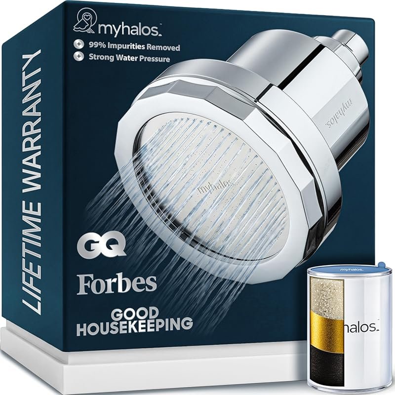 MyHalos® Filtered Shower Head for Hard Water Filter - High Pressure, R