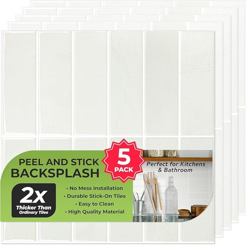 Extra Thick 3D Stone White Peel and Stick Backsplash Tiles, Heat & Wat