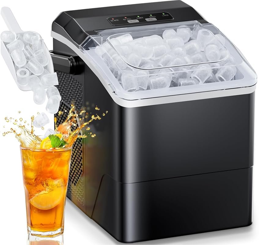 HOMEZAY Ice Maker: 9 Cubes in 6 Mins, 26 lbs/Day, Self-Cleaning with H