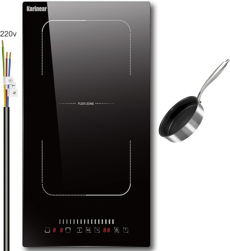 Karinear 3500W 2-Burner Induction Cooktop – Black Glass, Flex Zone, Ch