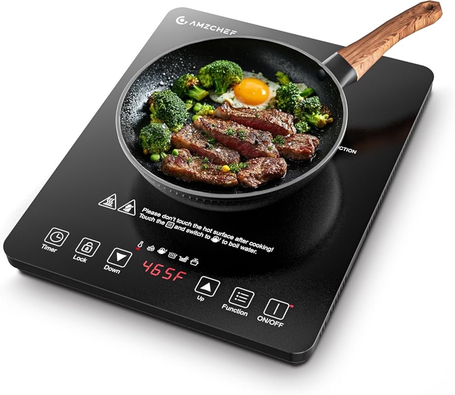 AMZCHEF 1800W Portable Induction Cooktop, 20 Temperature & Power Level