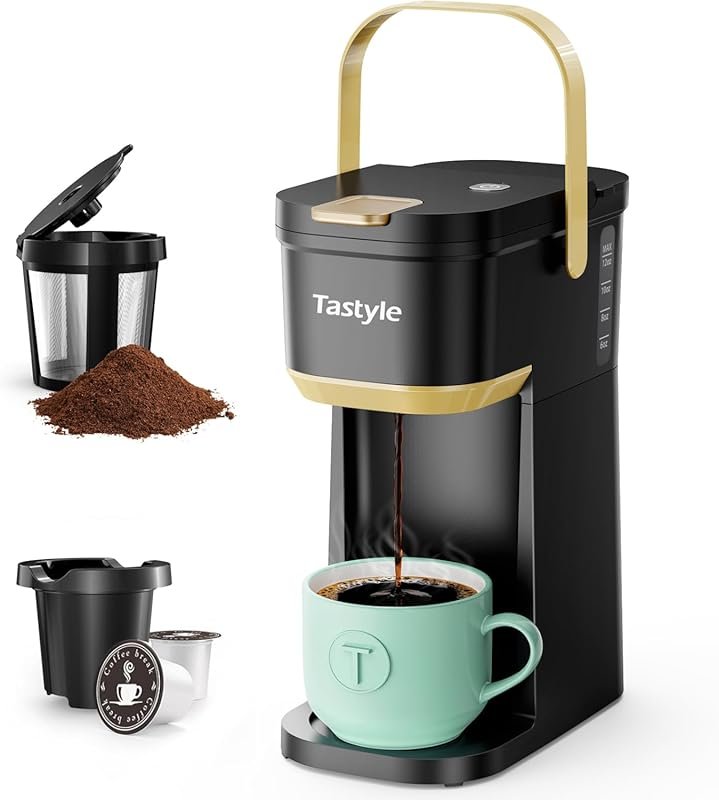 Tastyle Single Serve Coffee Maker for K-Cups & Grounds, 6–12 oz Brew S
