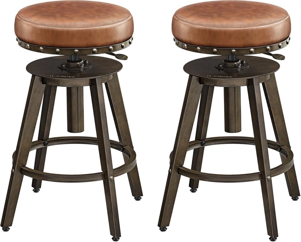 SONGMICS Steampunk Adjustable Bar Stools Set of 2 – Caramel Brown Padd
