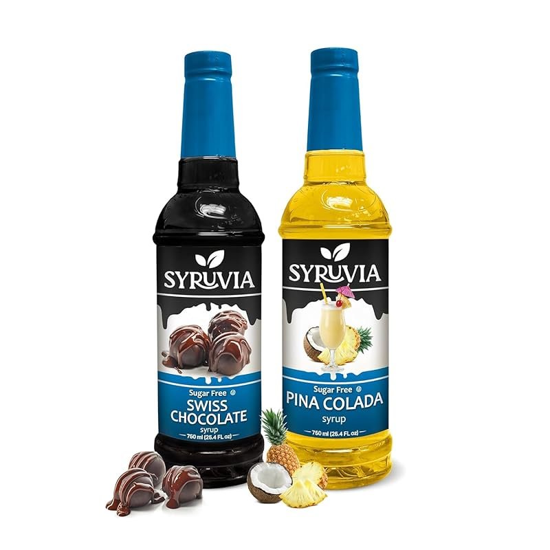 Syruvia Sugar-Free Swiss Chocolate & Pina Colada Syrup – 0 Calories, K