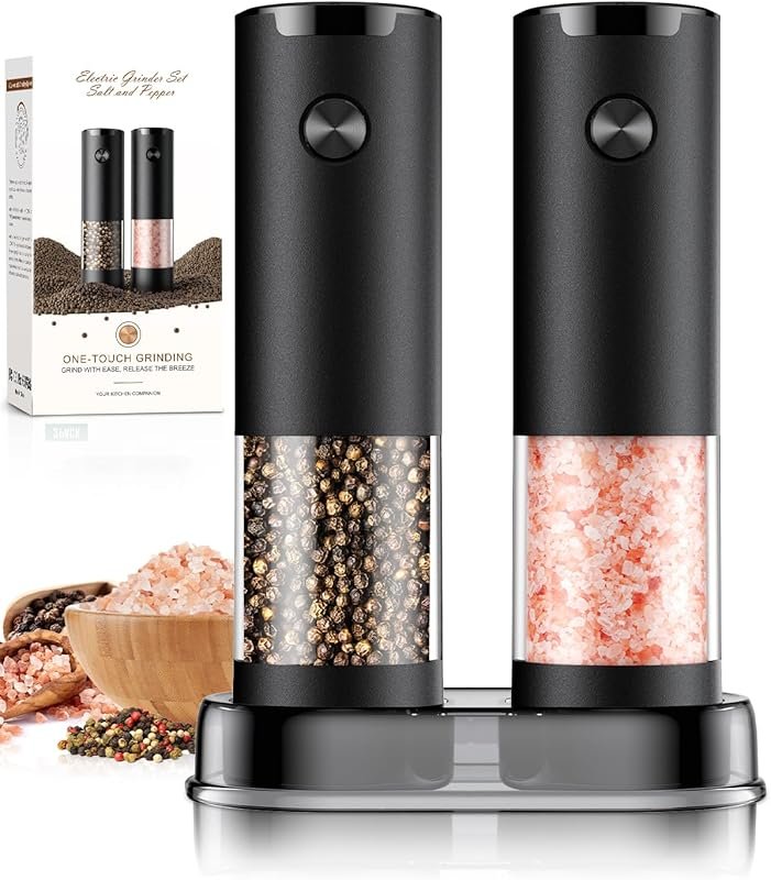 Electric Salt and Pepper Grinder Set – Automatic Battery-Powered Mills