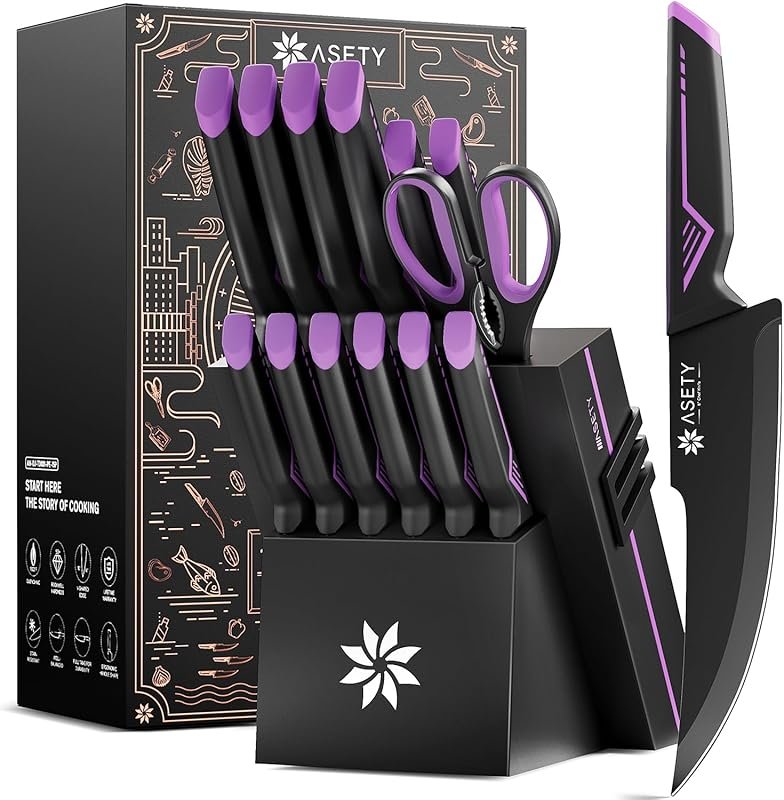 15PC Kitchen Knife Set with Built-in Sharpener, Dishwasher Safe, Elega