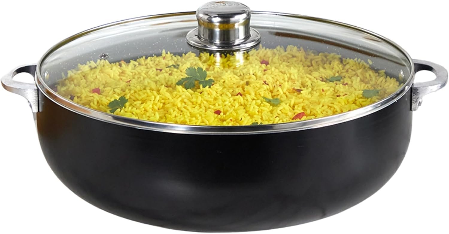 IMUSA 6.9QT Bistro-Cera Speckled Black Ceramic Caldero with Glass Lid,