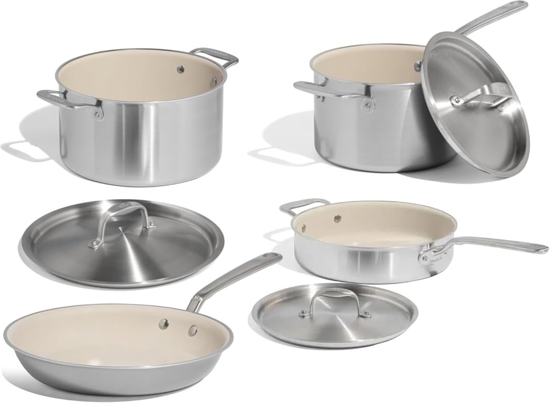 7-Piece Ceramic Non-Stick Pot & Pan Set with Stainless Handles, 5-Ply 