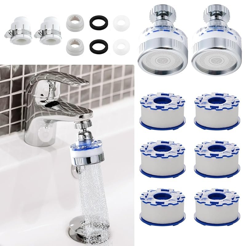 8-Piece 360° Rotating Sink Water Filter Faucet Set Removes Chlorine, F