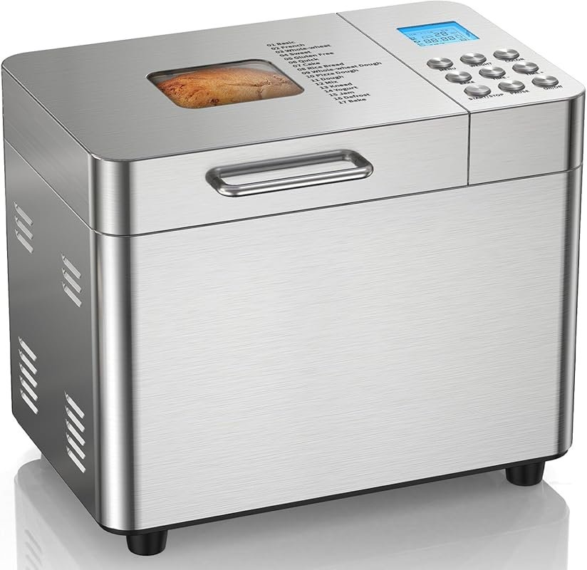 OSIPOTO 2LB Stainless Steel Bread Maker, 17-in-1 Automatic Settings, E