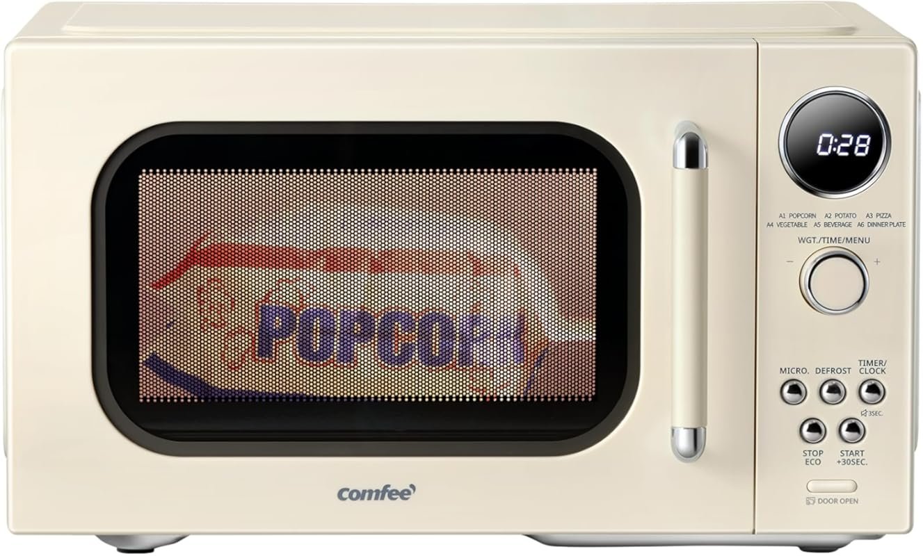 COMFEE' Retro Compact Microwave 0.9 Cu.Ft with Multi-stage Cooking & L