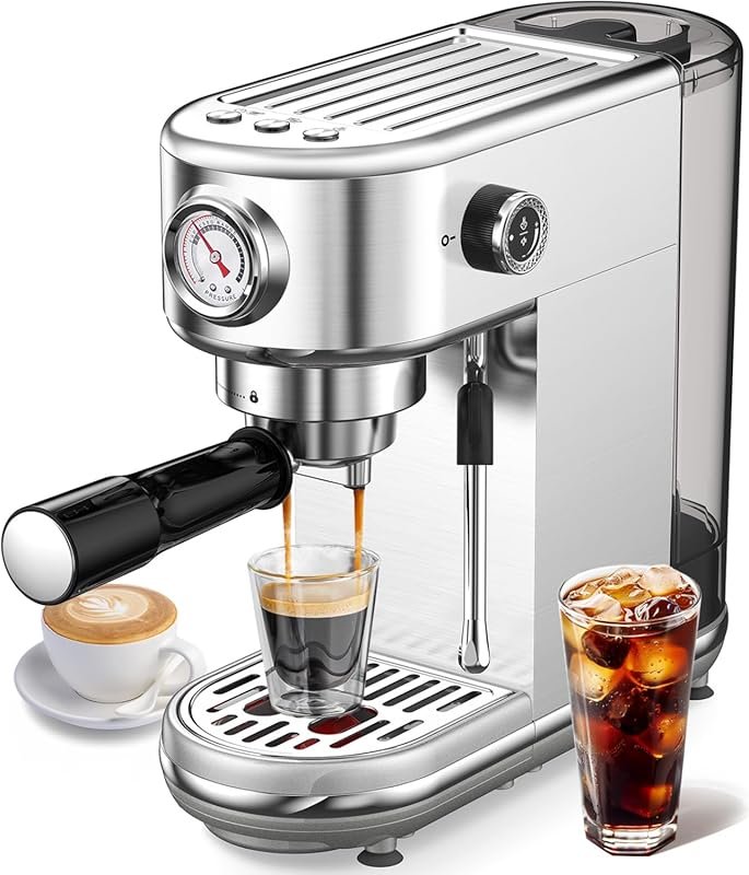 atatix 20-bar espresso machine with milk frother, 44oz tank, stainless