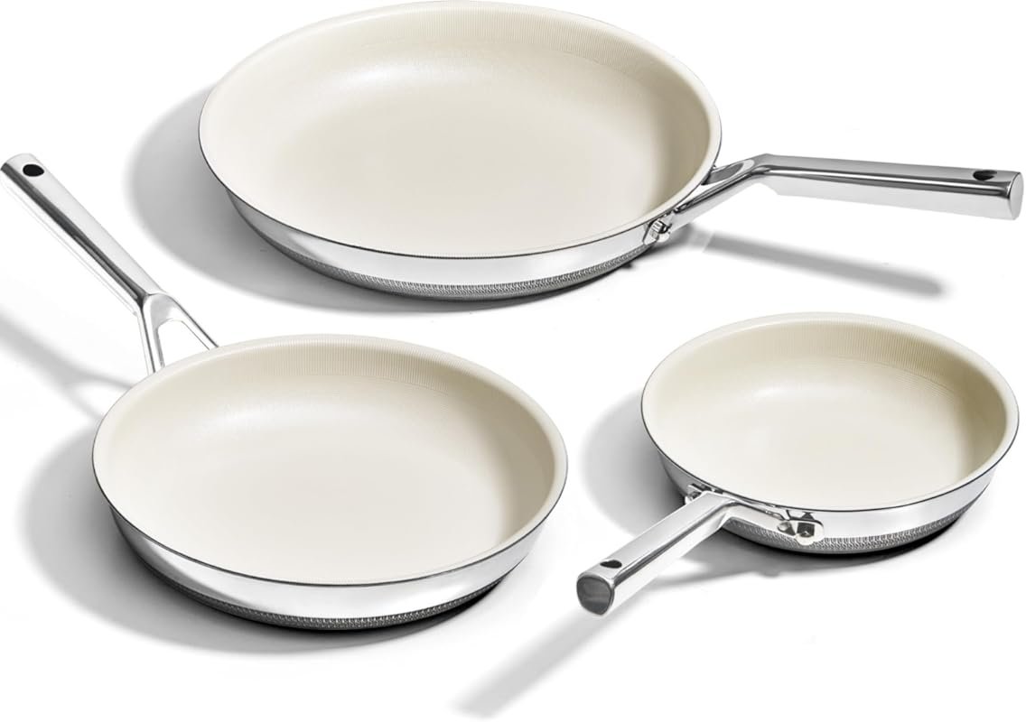KITEXPERT 3-Piece Titanium Ceramic Nonstick Set: PFAS/PFOA/PTFE Free, 