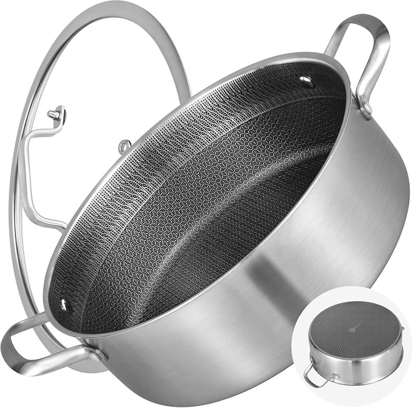 LOLYKITCH 7 QT Tri-Ply Stainless Steel Nonstick Skillet with Lid, 12