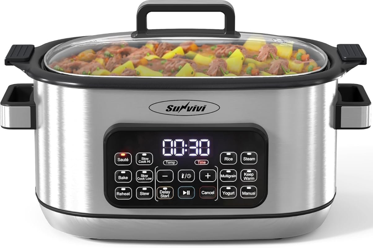 Sunvivi 12-in-1 Programmable 6.5QT Multi Cooker with Timer, Delay Star