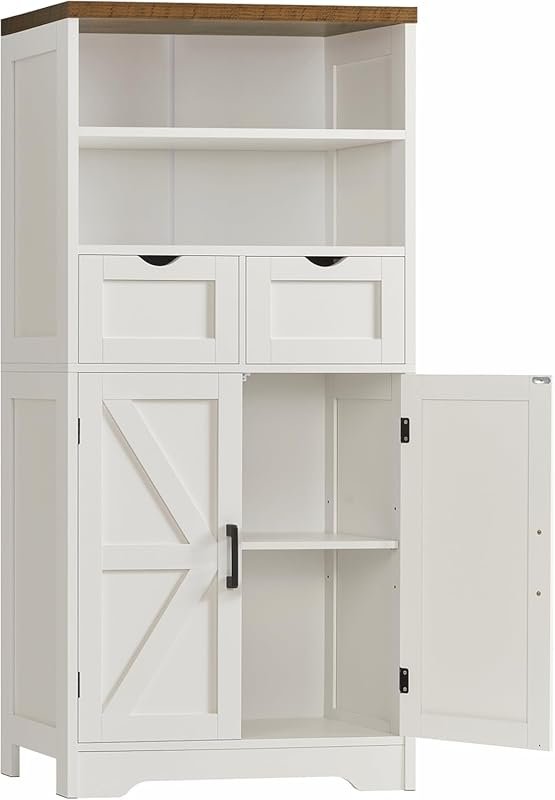 TEENFON Storage Cabinet with Doors, Two Drawers, Adjustable Shelf – Wh