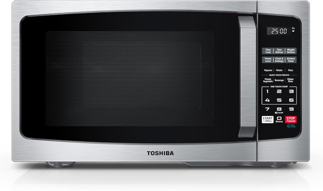 TOSHIBA 900W Compact Microwave with 6 Menus & Mute Option - Stainless 