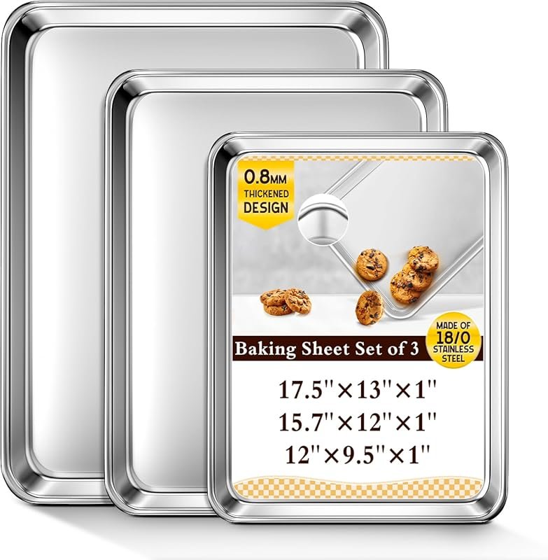 Commercial Grade Stainless Steel Baking Sheets, Set of 3, 12/16/17.5 I