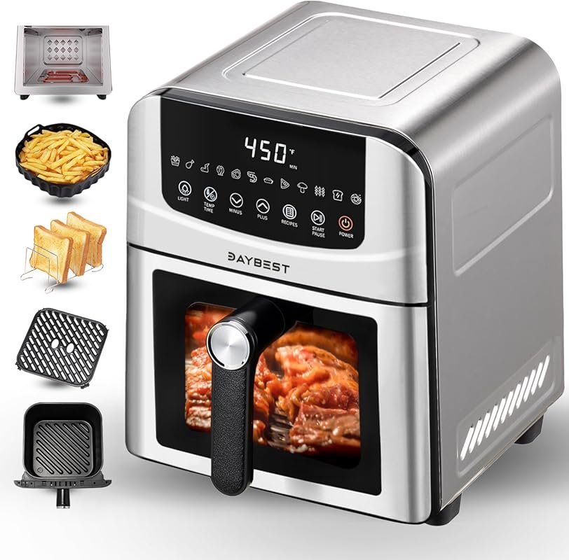 DAYBEST 6QT Stainless Steel Air Fryer with Ceramic Coating & 12 Functi