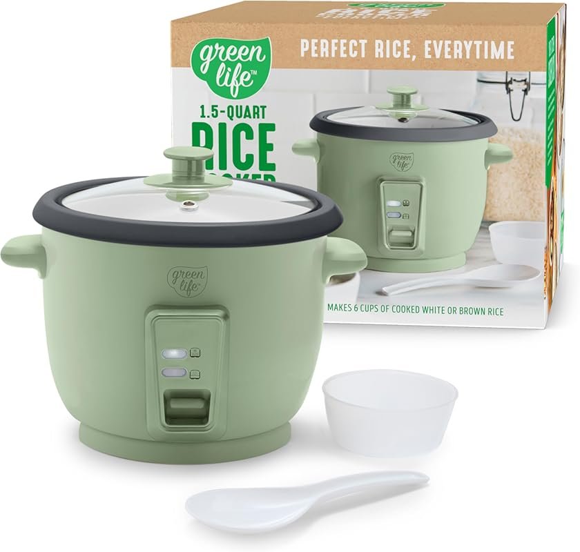GreenLife 6-Cup Ceramic Nonstick Rice Cooker, PFAS-Free, Compact One-S