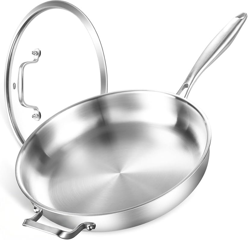DELARLO 14-Inch Stainless Steel Pan with Lid, Induction Compatible, Ov