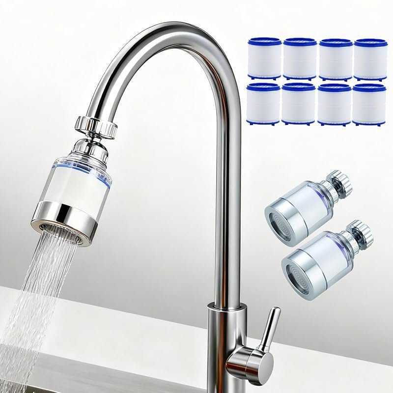 2 Pack Blue 360° Rotating Sink Faucet Filter Removes Chlorine, Fluorid
