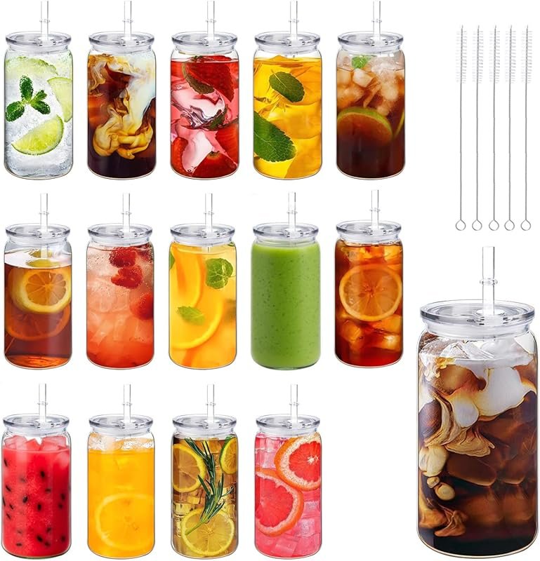 14 Pack 16 oz Acrylic Mason Jars with Lids & Straws – Clear Drink Tumb