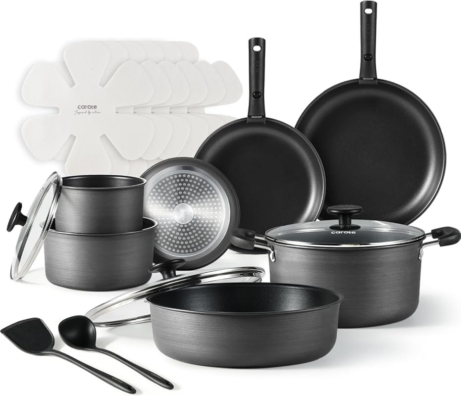 CAROTE 20-Piece Premium Nonstick Pots and Pans with Detachable Handle 