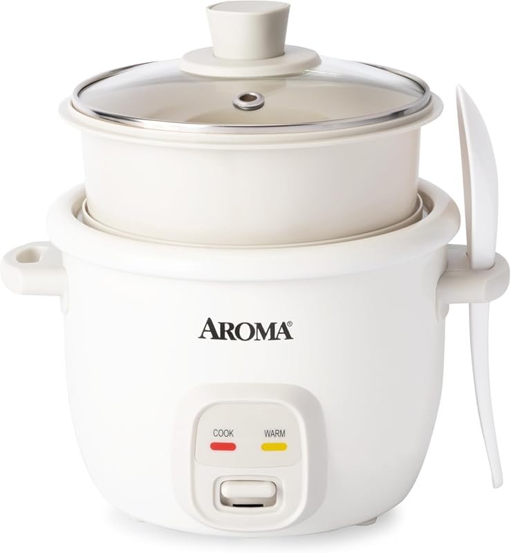 AROMA CoreCoat Rice Cooker with Pop-Up Steaming Basket, 4 Cups Cooked/
