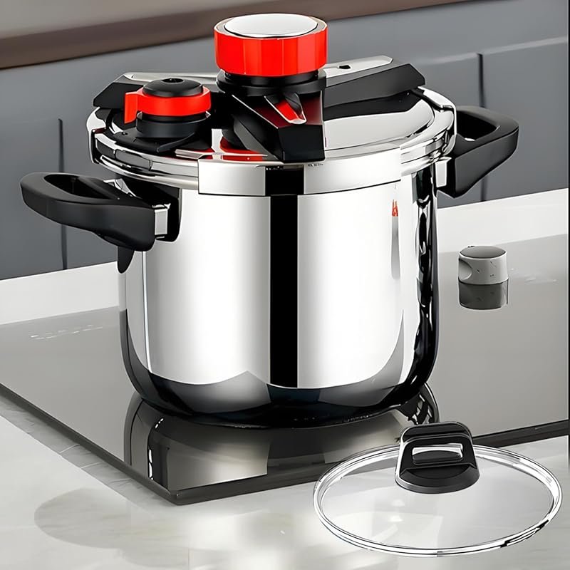 10 QT 18/8 Stainless Steel Pressure Cooker, 10/15 PSI Settings, One-Ha